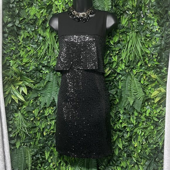 KENSIE Dress Women Small Black Cocktail All Over Sequin Layered A line‎ 2414 - Picture 6 of 7